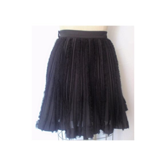 H&M BLACK PLEATED CHIFFON FRINGE RIBBON TRIM COQUETTE MINI SKIRT 14 NWT - Picture 7 of 9
